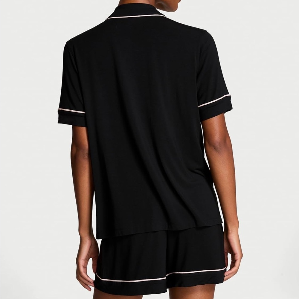 NWT New with Tags Victoria’s Secret Black with Pink Modal Top Shorts Pajama Set - Picture 3 of 5
